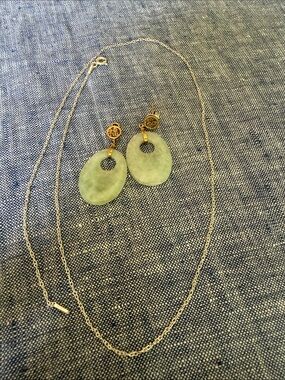 ✨ Unique Find! Vintage 14K Gold Bi Oval Jadeite 3-Piece Estate